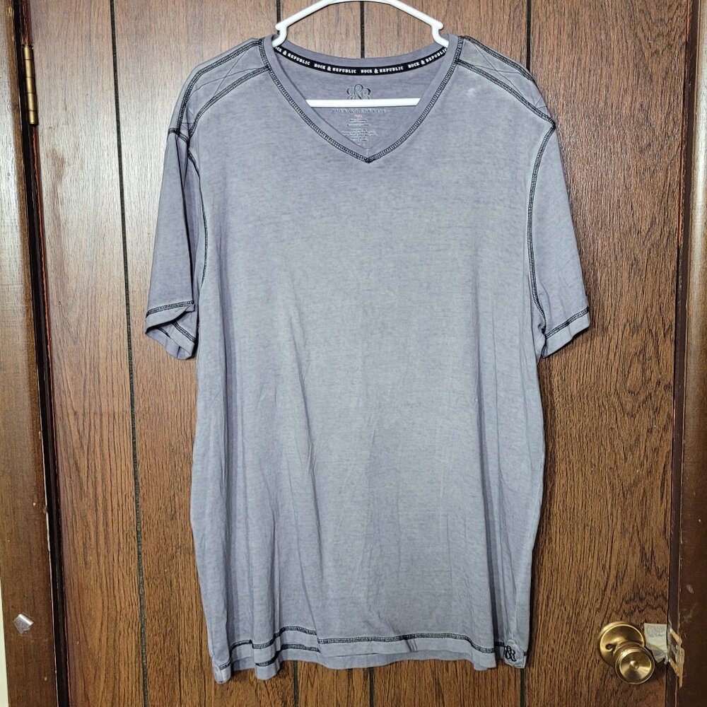 Rock & Republic Men's XXL Gray Heathered V-Neck T-Shirt Short Sleeve